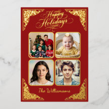 Gold Happy Holidays, vier Bilder, rot, Namen