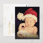 Gold Happy Holidays Xmas Script Foto Postkarte (Vorne/Hinten)