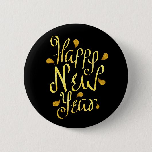 Gold Happy New Year Button (Vorderseite)