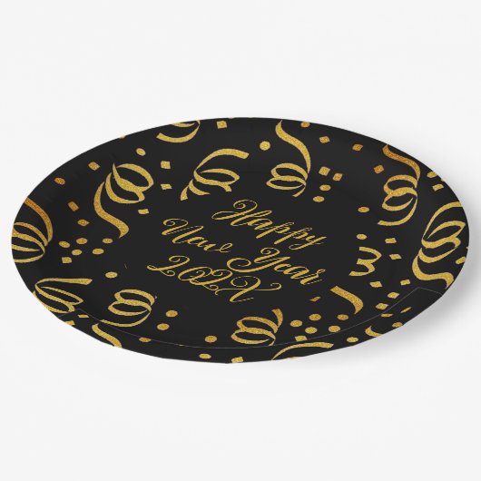 Gold Happy New Year Custom Wording Confetti Pappteller (Schrägansicht)