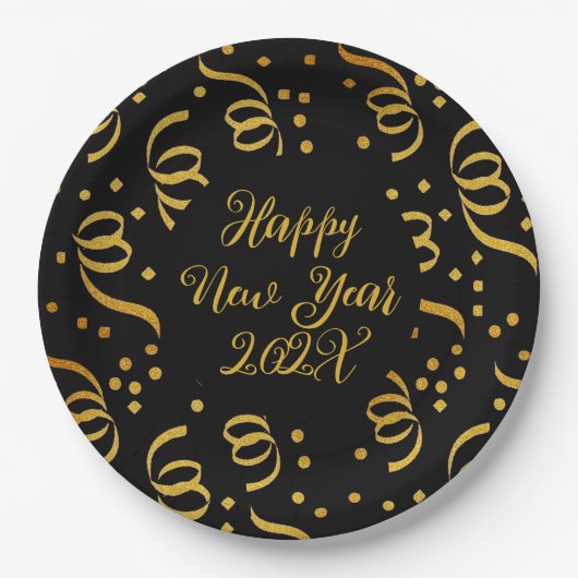 Gold Happy New Year Custom Wording Confetti Pappteller (Vorderseite)