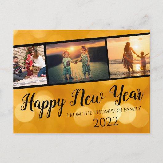 Gold Happy New Year Foto Collage Postkarte (Vorderseite)