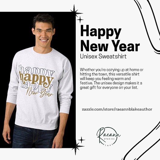 Gold Happy New Year gestapelt Unisex Sweatshirt