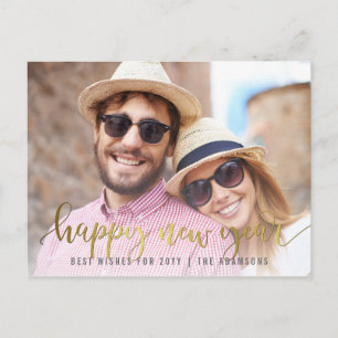 Gold Happy New Year Script   Custom Photo Feiertagspostkarte
