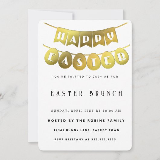 Gold Happy Oaster Einladung (Vorderseite)
