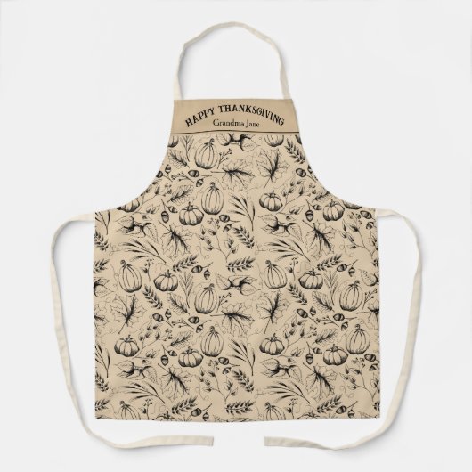 Gold Happy Thanksgiving Fall Harvest Custom Schürze (Vorderseite)