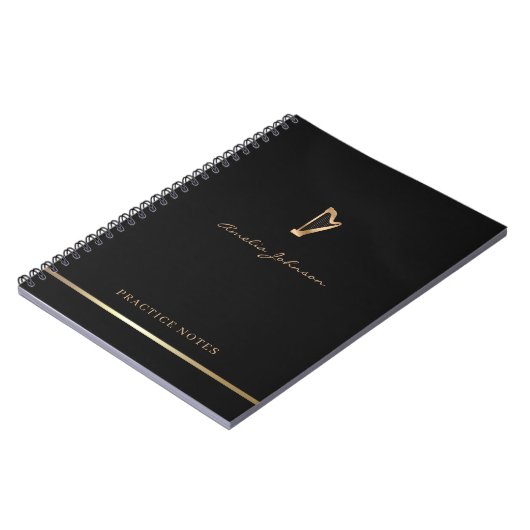 Gold Harp Elegantes Script Einfache Moderne Musike Notizblock (Linke Seite)