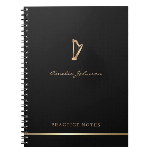 Gold Harp Elegantes Script Einfache Moderne Musike Notizblock (Vorderseite)