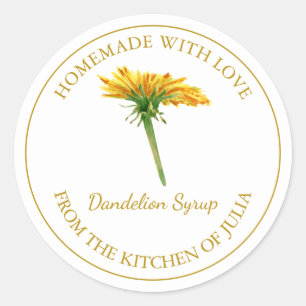 Gold hausgemachte Dandelion Sirup Label weiß Runder Aufkleber