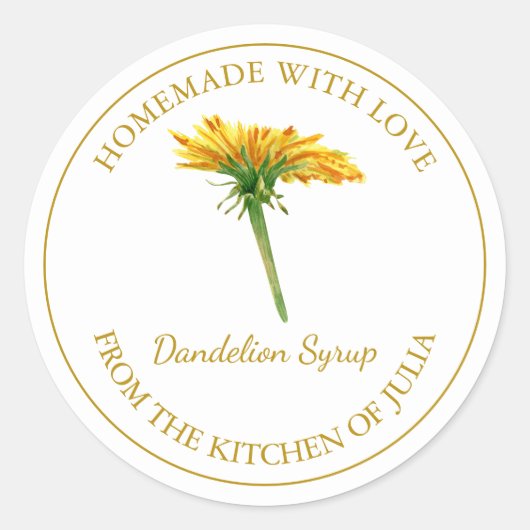 Gold hausgemachte Dandelion Sirup Label | weiß Runder Aufkleber (Vorderseite)