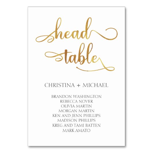 Gold "Head Table" Hochzeitskarte 3.5x5 Tischnummer (Vorderseite)