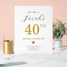 Gold Heart 40. Geburtstag Tisch-Acryl Willkommen