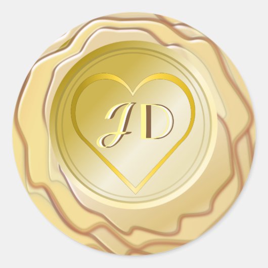 Gold Heart and Initials Wax Siegel Runder Aufkleber (Vorderseite)