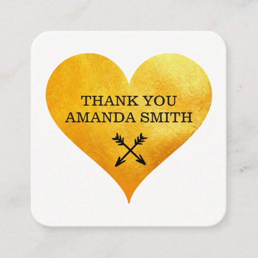 Gold Heart & Arrow / Danke Quadratische Visitenkarte (Vorderseite)