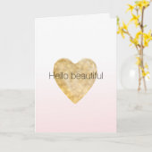 Gold Heart Blush Pink Ombre Hallo schön Karte (Gelbe Blume)