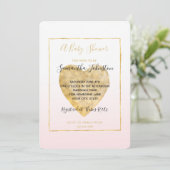 Gold Heart Blush Pink Ombre Kinderdusche Einladung (Stehend Vorderseite)