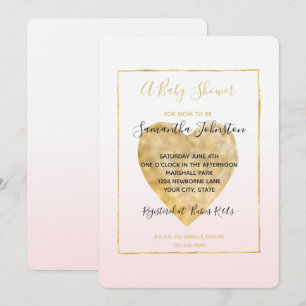 Gold Heart Blush Pink Ombre Kinderdusche Einladung