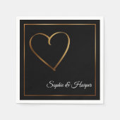 Gold Heart & Border mit Namen auf schwarz Serviette (Vorderseite)