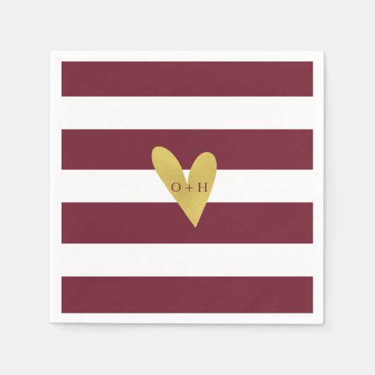 Gold Heart Burgundy Marsala Wedding Paper Napkin Serviette (Vorderseite)