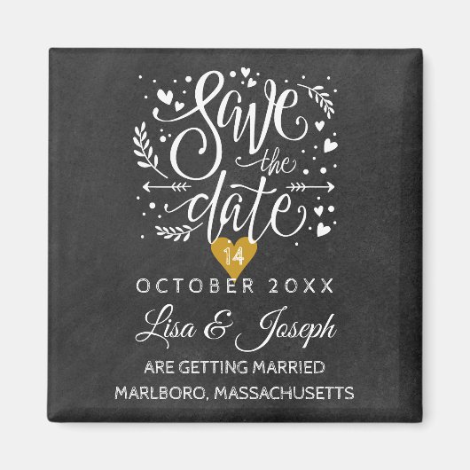 Gold Heart Chalkboard Save the Date Magnet (Vorne)