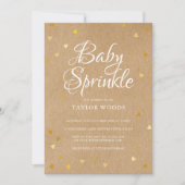 Gold Heart Confetti Baby Sprinkle Rustic Kraft Einladung (Vorderseite)