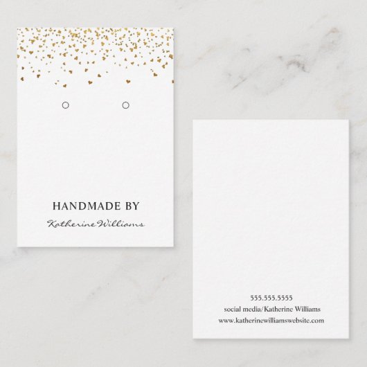 Gold Heart Confetti | Earring Display Card Visitenkarte (Vorne/Hinten)