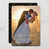 Gold Heart Confetti Foto Wedding Vielen Dank Dankeskarte (Vorne/Hinten)