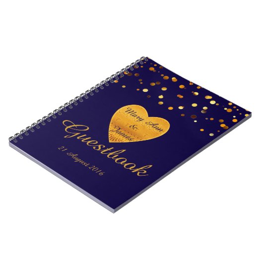Gold Heart Confetti Glitzer Imitate Foil Blue Gast Notizblock (Linke Seite)