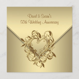 Gold Heart Elegant Gold 50. Hochzeitstag Einladung