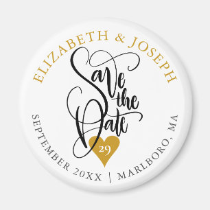 Gold Heart Elegant Schrift Save the Date Magnet