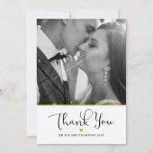 Gold Heart Elegantes Script Wedding Foto Dankeskarte (Vorderseite)