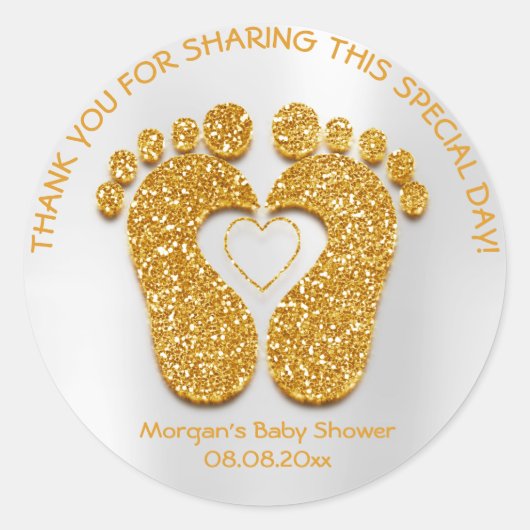 Gold Heart Feet Baby Dusche Gefallen Geschenk Hone Runder Aufkleber (Vorderseite)