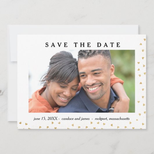 Gold Heart Foto Save the Date Karte (Vorderseite)