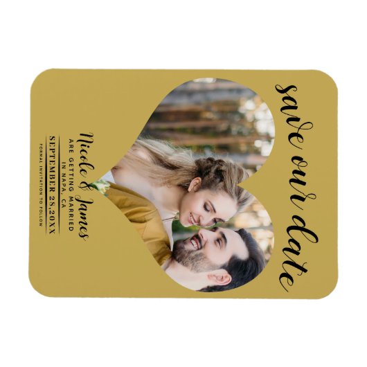 Gold Heart Foto Wedding Save the Date Magnet (Horizontal)