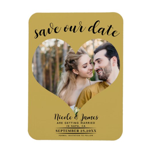 Gold Heart Foto Wedding Save the Date Magnet (Vertikal)