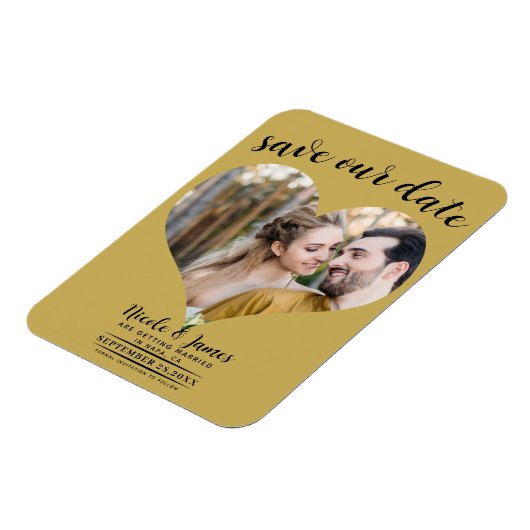 Gold Heart Foto Wedding Save the Date Magnet (Linke Seite)