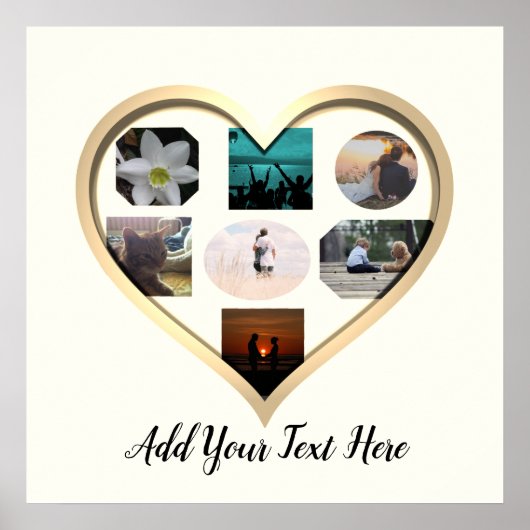 Gold Heart Frame Foto Collage Poster (Vorne)