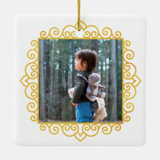 Gold Heart Frame Foto Personalisierte Geschenke We Keramikornament (Rückseite)