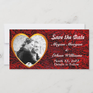 Gold Heart Frame & Red Fabric Foto hinzufügen Save The Date