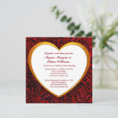 Gold Heart Frame & Red Fabric Wedding Square Einladung (Stehend Vorderseite)