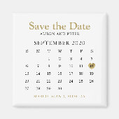 Gold Heart Kalender Hochzeit Speichern Sie das Dat Magnet (Vorne)