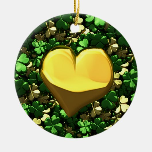 Gold Heart Kleeblatts Keramik Ornament (Vorne)
