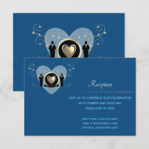 Gold Heart Male Wedding Blue | Empfang Card