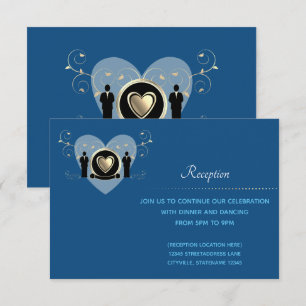 Gold Heart Male Wedding Blue   Empfang Card Einladung