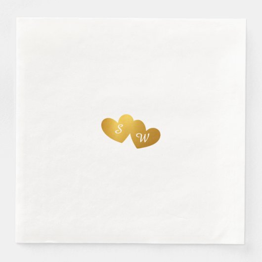 Gold Heart Monogram Initials Serviette (Vorderseite)