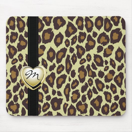 Gold Heart Monogramm Leopard Mauspad (Vorne)