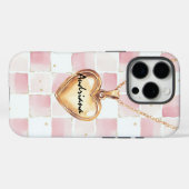 Gold Heart Necklace Pink White Squares Case-Mate iPhone Hülle (Rückseite (Horizontal))