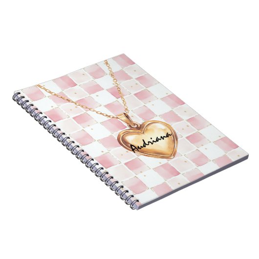 Gold Heart Necklace Pink White Squares Notizblock (Rechte Seite)