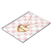 Gold Heart Necklace Pink White Squares Notizblock (Linke Seite)