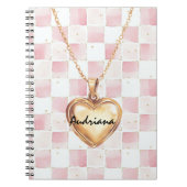 Gold Heart Necklace Pink White Squares Notizblock (Vorderseite)